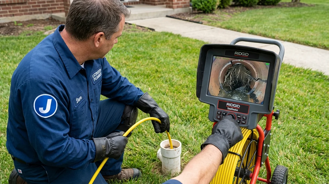 Sewer camera inspection being performed by Johns Plumbing LLC in Stone Ridge