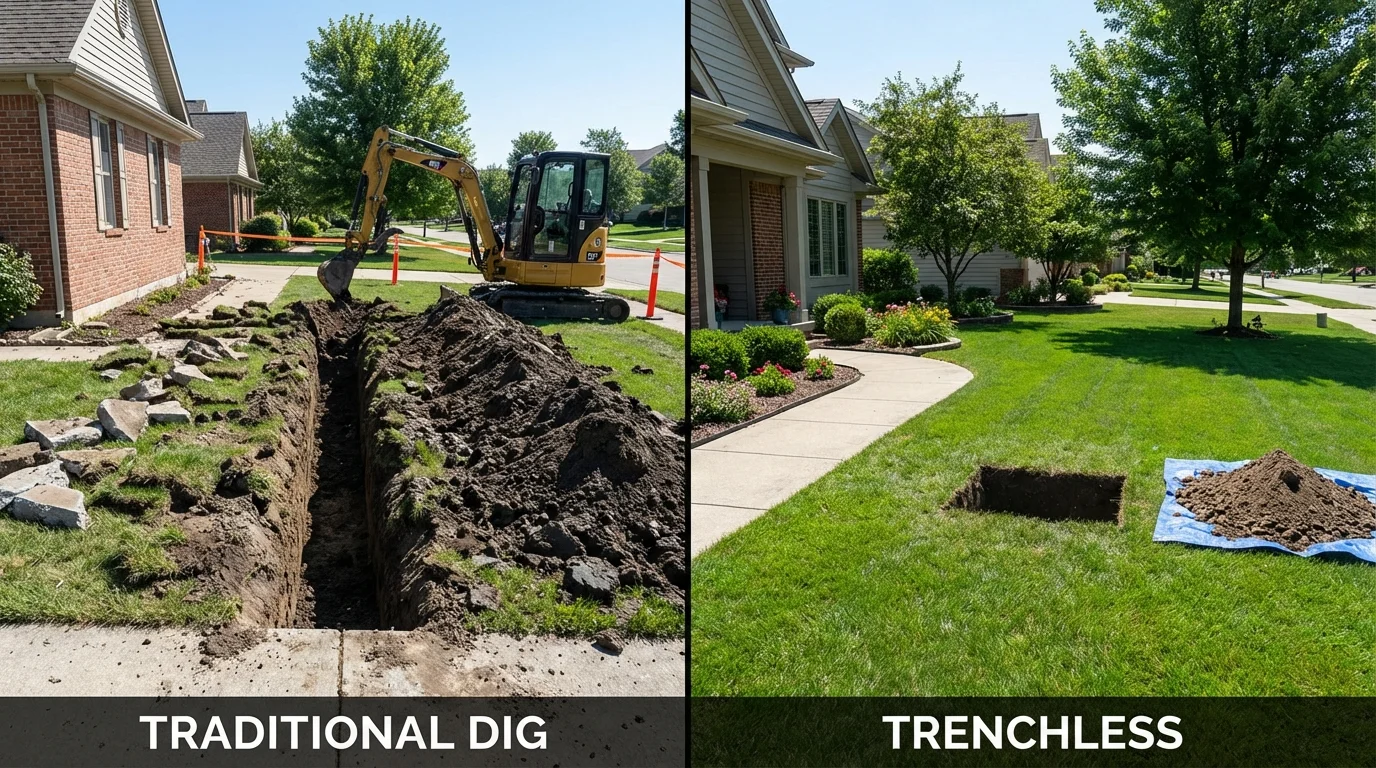 Trenchless sewer repair with minimal yard damage versus traditional excavation in Stone Ridge, NY
